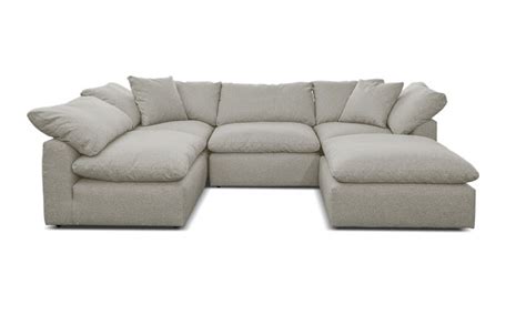 Beige Bryant Mid Century Modern U Sofa Bumper Sectional 5 Piece