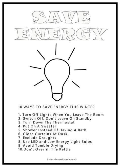 Save Energy Printable Colouring Poster