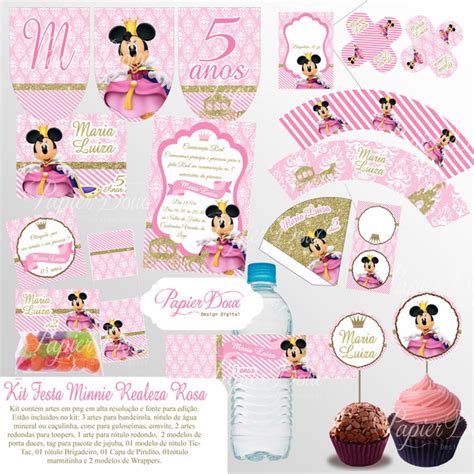 Kit Digital Minnie Realeza Rosa E Dourado Elo