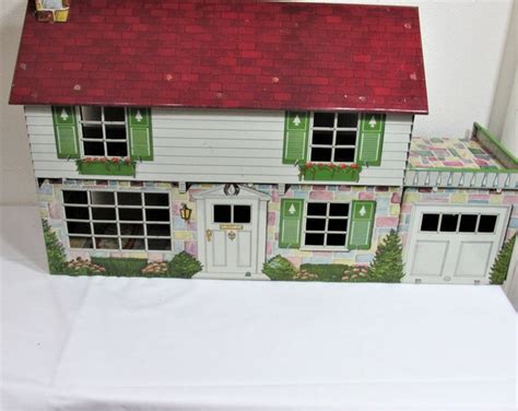 Vintage Marx 1950s Tin Dollhouse Colonial Style With Fringe Curtain