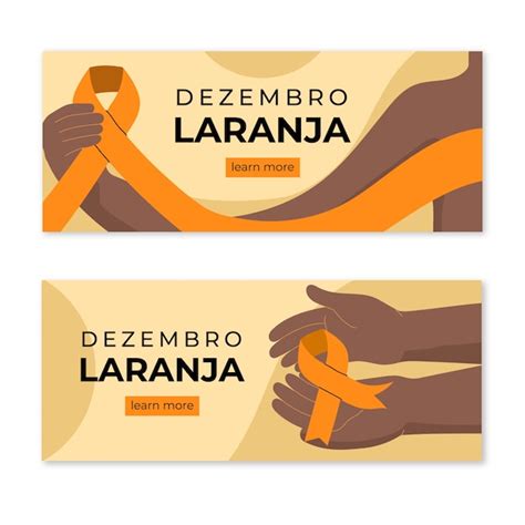 Conjunto De Banners Horizontales Dezembro Laranja Planos Dibujados A