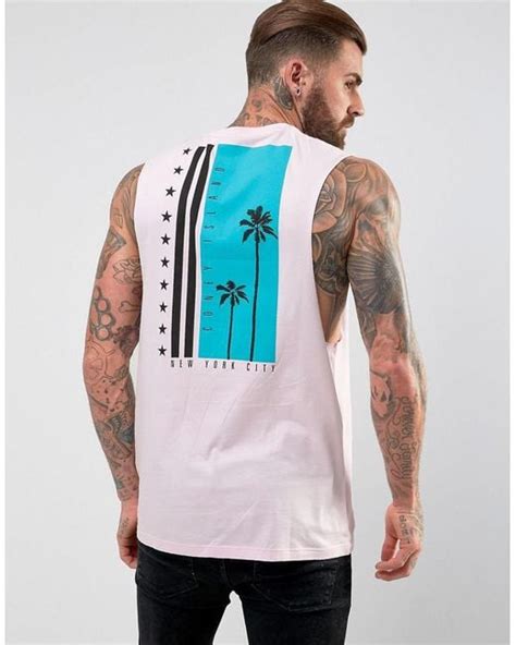 Asos Longline Sleeveless T Shirt With Dropped Armhole And Palm Back Print