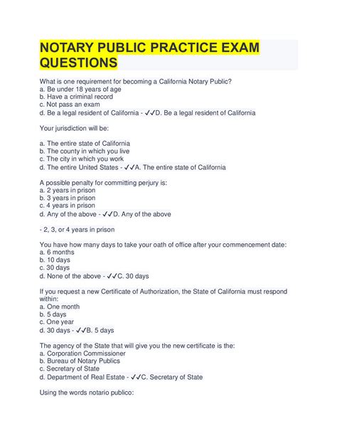 Notary Signing Agent Exam Questions And Answers Notary Signi