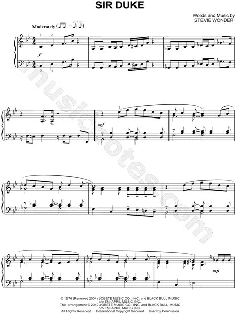 Stevie Wonder Sir Duke Sheet Music Piano Solo In Bb Major