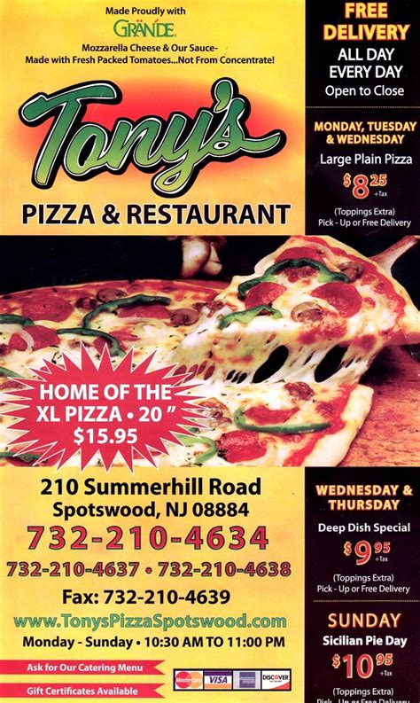 Tony S Pizza Pasta In Spotswood Eat In Take Out Delivery