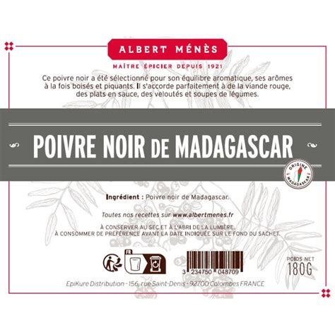 Poivre Noir de Madagascar en grains en sachet Albert Ménès