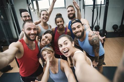 Foto De Um Grupo De Amigos Tirando Selfies Durante O Treino Em Grupo