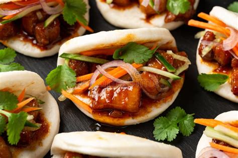 Bao Buns with Pork Belly and Vegetable. Asian Cuisine Stock Photo ...