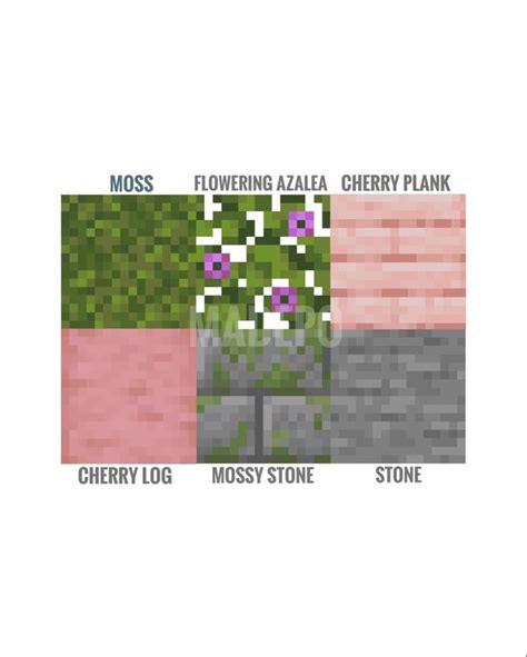 1.20 Minecraft Cherry Blossom Block Palette | Minecraft designs, Minecraft blueprints, Minecraft ...