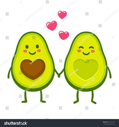 Cute Cartoon Avocado Couple Holding Hands Valentines Day Greeting