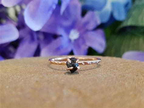 Carbonado Black Diamond Engagement Ring ~ Rough, Raw Black Diamond Solitaire Set In A Dainty ...