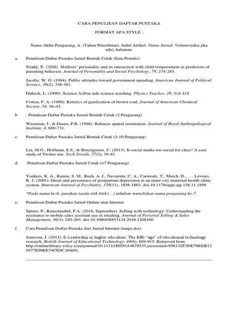panduan daftar pustaka  harvard