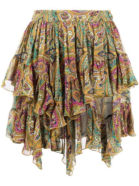 Etro Paisley Print Ruffled Silk Skirt Farfetch