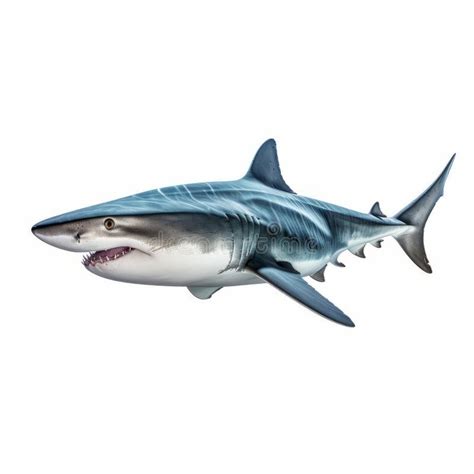 Realistic Grey Shark On White Background Uhd Image Stock Illustration