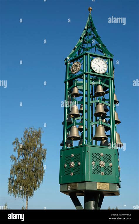 Chimes Set Up As Pyramid And Clock Tower Stock Photo Alamy