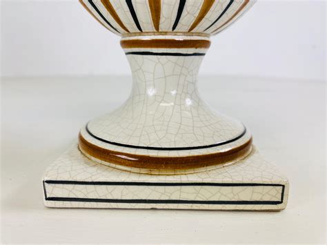 Mid Century Vintage Hand Painted Italian Pottery Urn With Lid For Sale