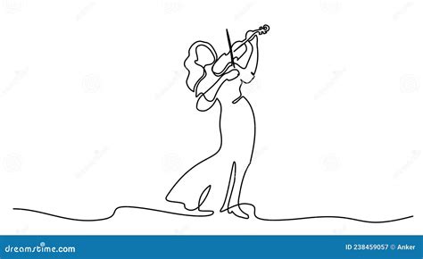 Violinist Woman Girl Playing Violin Continuous One Line Drawing Art