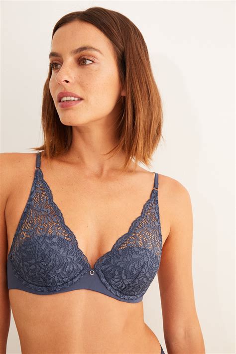 Soutien Gorge Dos Nu Avec Rembourrage En Dentelle Et En Microfibre Bleu