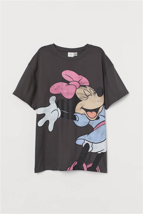 Oversized Printed T Shirt Dark Grey Minnie Mouse Ladies Handm Gb