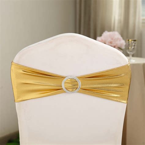 Pack Metallic Gold Spandex Chair Sashes With Attached Round Diamond