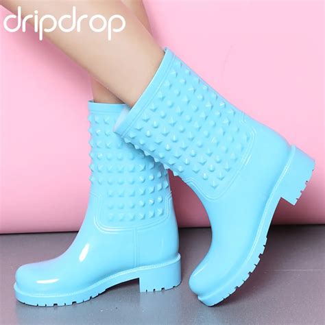 DRIPDROP Rubber Rain Boots Fashion Women Rivets Colorful Rain Boots Non slip Girls Waterproof ...