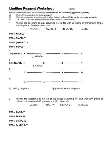 Limiting Reagent Worksheet 1 Answers Printable Word Searches