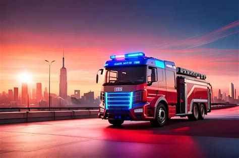 Premium AI Image | A red fire truck with blue lights on the front.