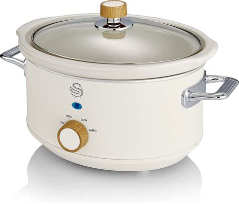 Salton Swan Nordic Style Slow Cooker With Removable Ceramic Pot 3 5 Litre Cotton White