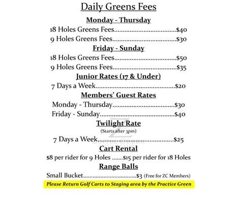 Rates • Zintel Creek Golf Club