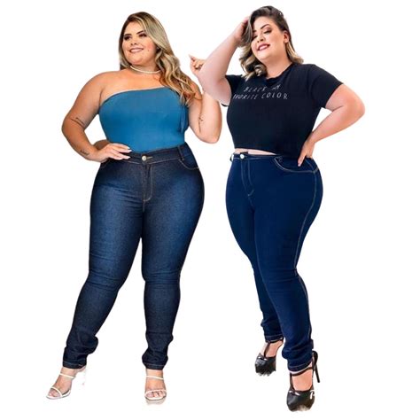 Kit Plus Size Cal As Jeans Premium Feminina Cintura Alta