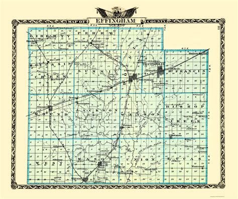 Historic County Map Effingham County Illinois Warner 1870 23 X 2