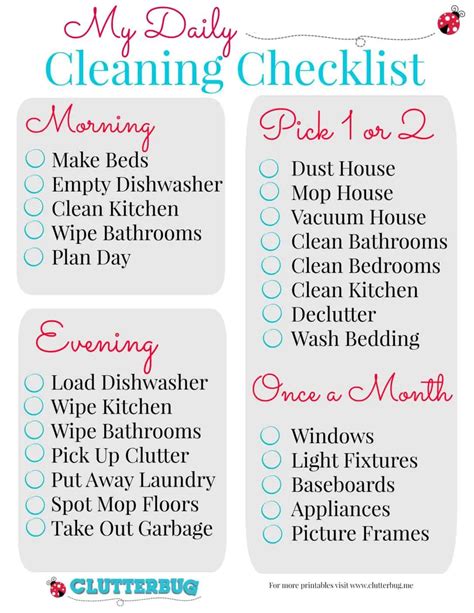 My Daily Cleaning Checklist Clutterbug Daily Cleaning Checklist