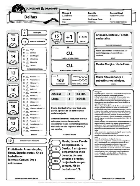 Ficha De Personagem Dandd 5e Passos Pdf