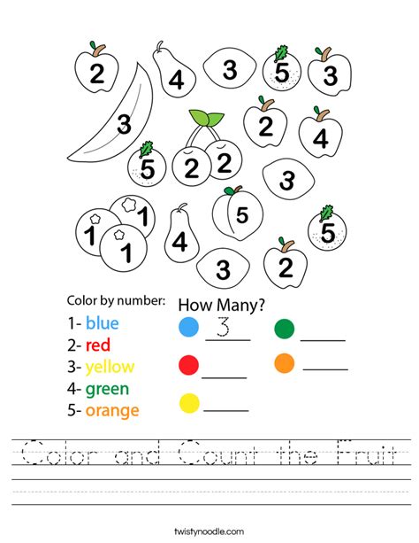 Color And Count The Fruit Worksheet Twisty Noodle