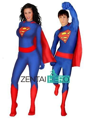 Free Shipping Dhl Unisex Lycra Spandex Superman Supergirl Zentai Bodysuit Halloween Party