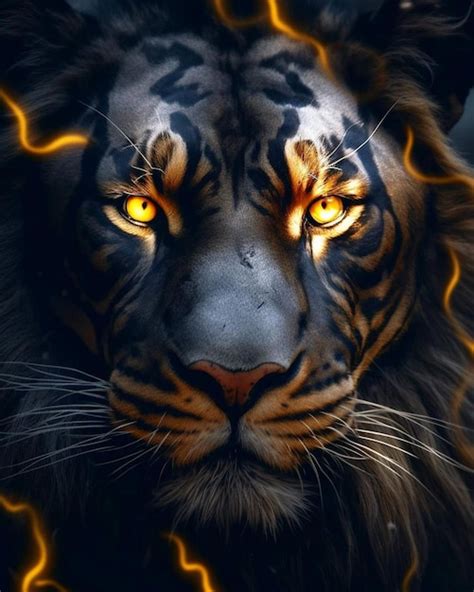 Premium Photo | Tiger face with glowing eyes and glowing eyes on a dark background