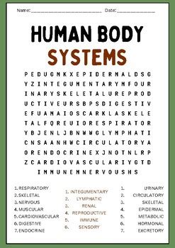 Human Body Systems Word Search Puzzles Worksheet Activity Tpt