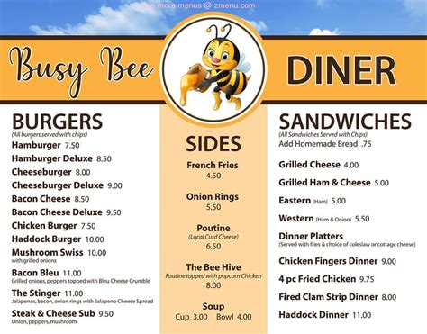 Online Menu Of Busy Bee Diner Restaurant Glover Vermont 05839 Zmenu