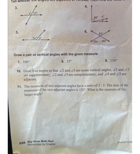 Solved Draw a pair of vertical angles with the given | Chegg.com