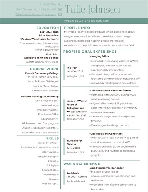 Resume Tallie Johnson PR Consultant