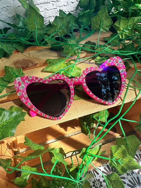 Hot Pink Bedazzled Heart Sunglasses Bling Rhinestone Sunglasses Concert Festival Sunglasses Etsy