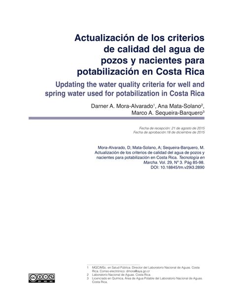 Pdf Actualizaci N De Los Criterios De Calidad Del Agua De Pozos Y