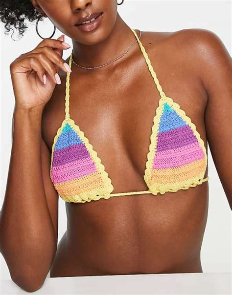 Bershka Bikini Crochet Bralet Co Ord In Multi Stripe Asos