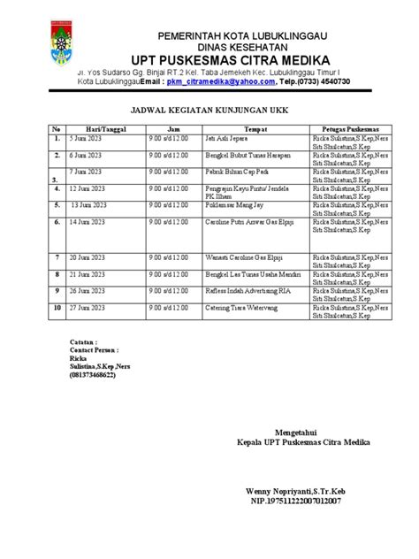 Jadwal Kegiatan Kunjungan Ukk Pdf