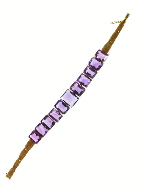 Lot 14K Yellow Gold Amethyst Bracelet