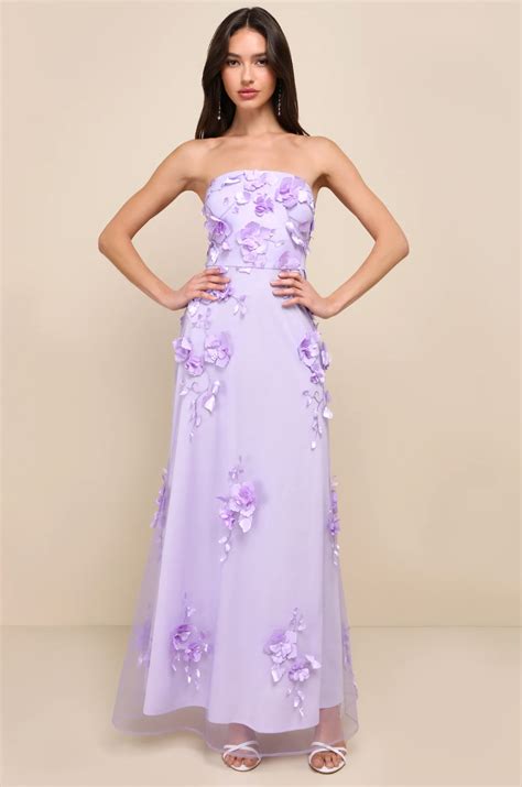 Lulus Remarkable Refinement Lavender Floral Strapless Maxi Dress