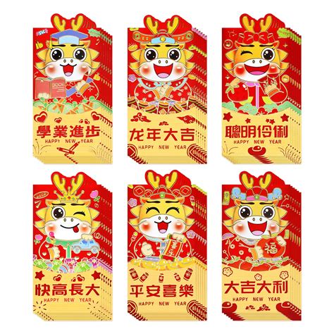 36 Pcs 6 Patterns Chinese New Year Red Envelopes 2024 3 5 X 6 7 Inch