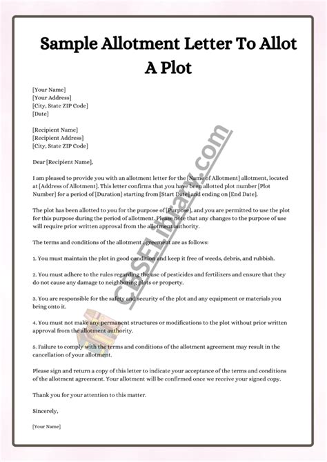 Allotment Letter Format Sample And How To Write An Allotment Letter