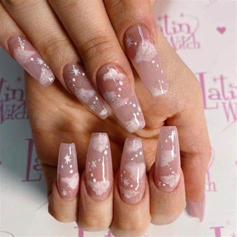 Justotry 24 Piece Coffin Cloud Nails Nude French Artificial Press On