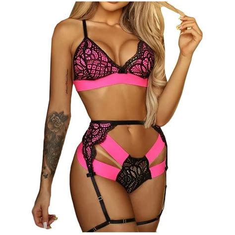 Ensemble 3PC Sexy pour femme Dentelle Sans Fil Lingerie Sexy Jarretière